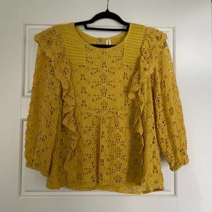 Anthropologie Ruffle Front Lace Blouse